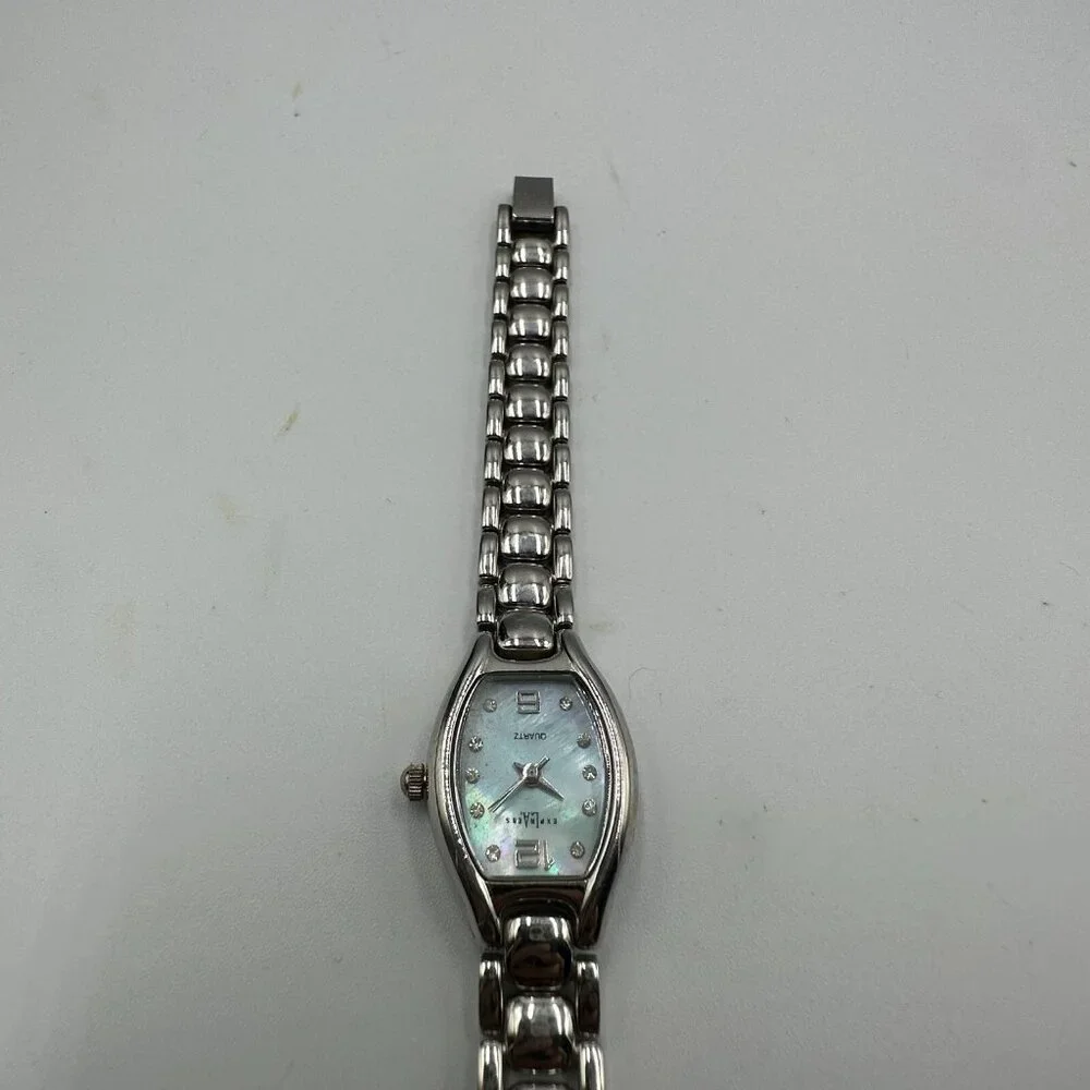 3/$30 L.A. Express Watch Women Silver Tone Blue Mother Of Pearl Dial 6.5" - Picture 7 of 14